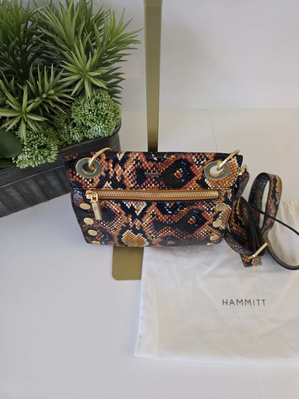 Hammitt Tony Small Botanical Snake Print Leather Crossbody Brushed Gold - Picture 8 of 15